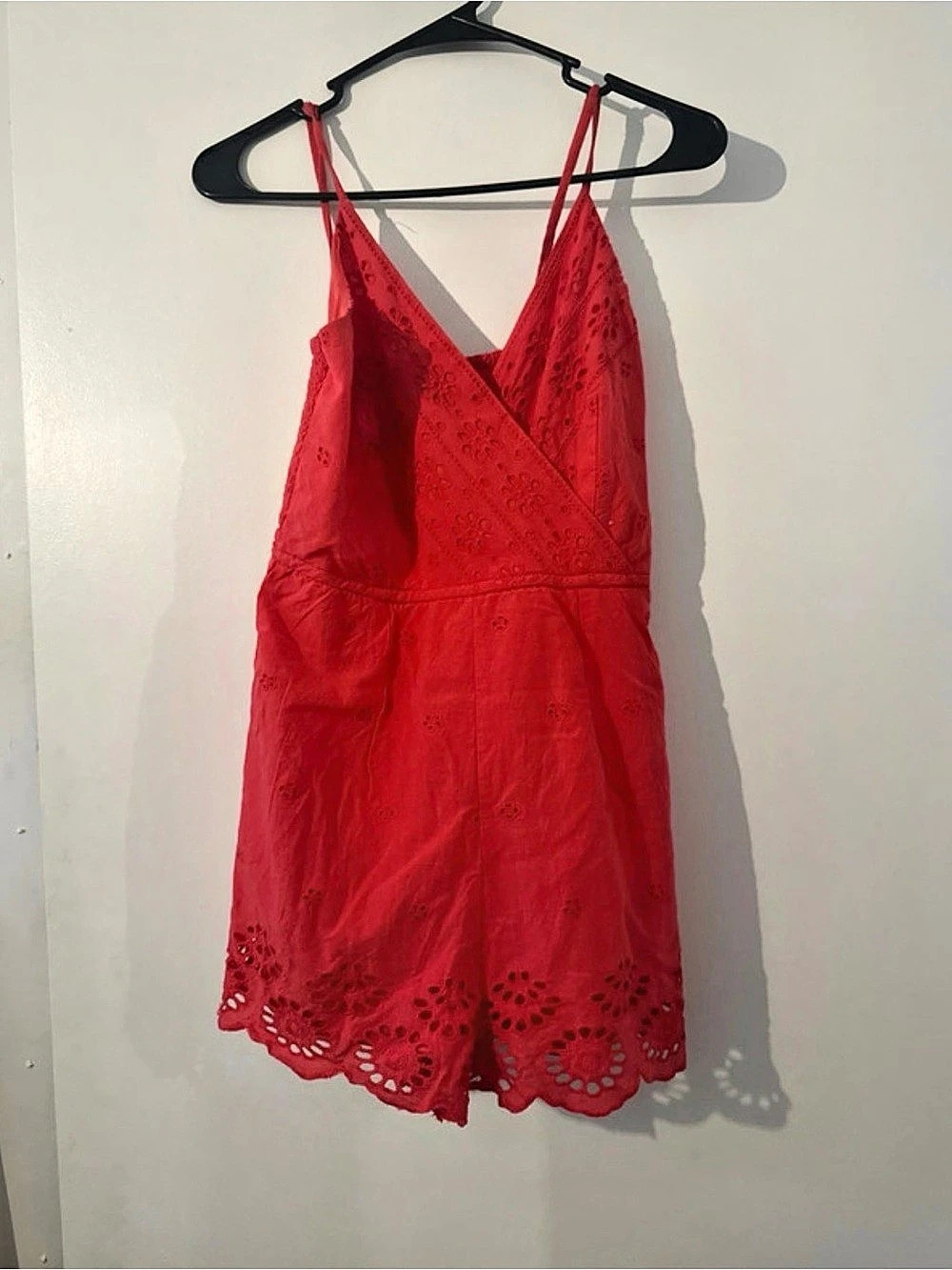 Coral Eyelet lace romper Like New